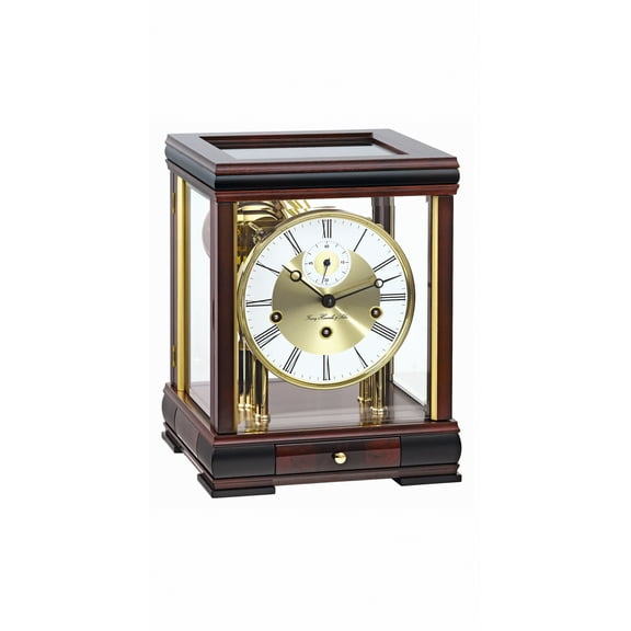 Modern wall clock in mahogany with mechanical winding movement, 8 days running time by Hermle
