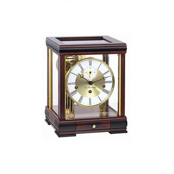 Modern wall clock in mahogany with mechanical winding movement, 8 days running time by Hermle
