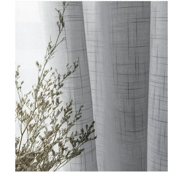 Modern cotton linen curtains semi shading  tulle plain balcony Cross texture curtain living room tulle Custom size Decorative (Light grey,1 pcs W400xH240cm,1.Hook top)