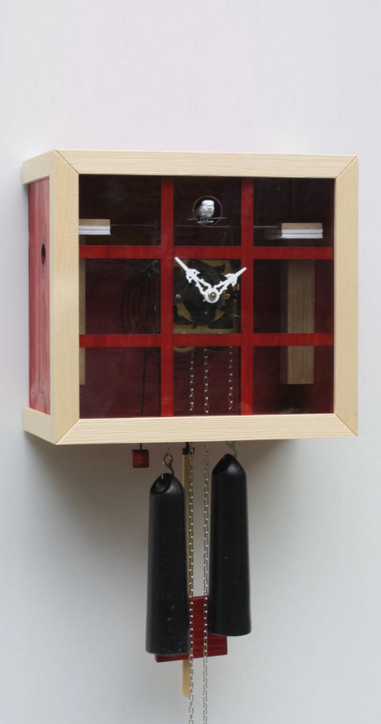 Rombach & Haas Modern Red Bauhaus Cuckoo Clock - 8 Day Movement, Manual Night Shut-Off, Handmade Black Forest