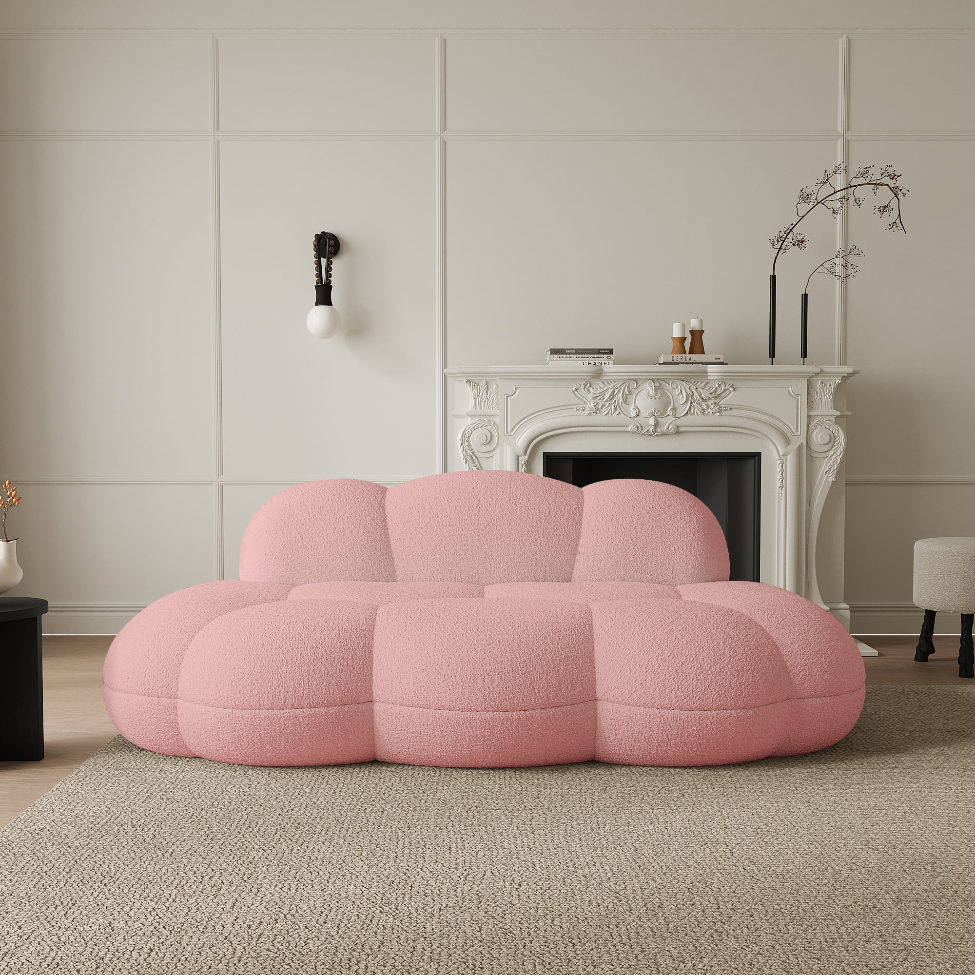 90" Modern Curved Cloud Shaped Couch for Living Room, Boucle LoveSeat 3 ...