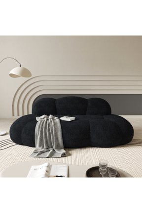90" Modern Curved Cloud Shaped Couch for Living Room, Boucle LoveSeat 3 Seater Sofa, Upholstered Cloud Couch for Bedroom, Apartment, Small Space (Black, No Assembly Required)