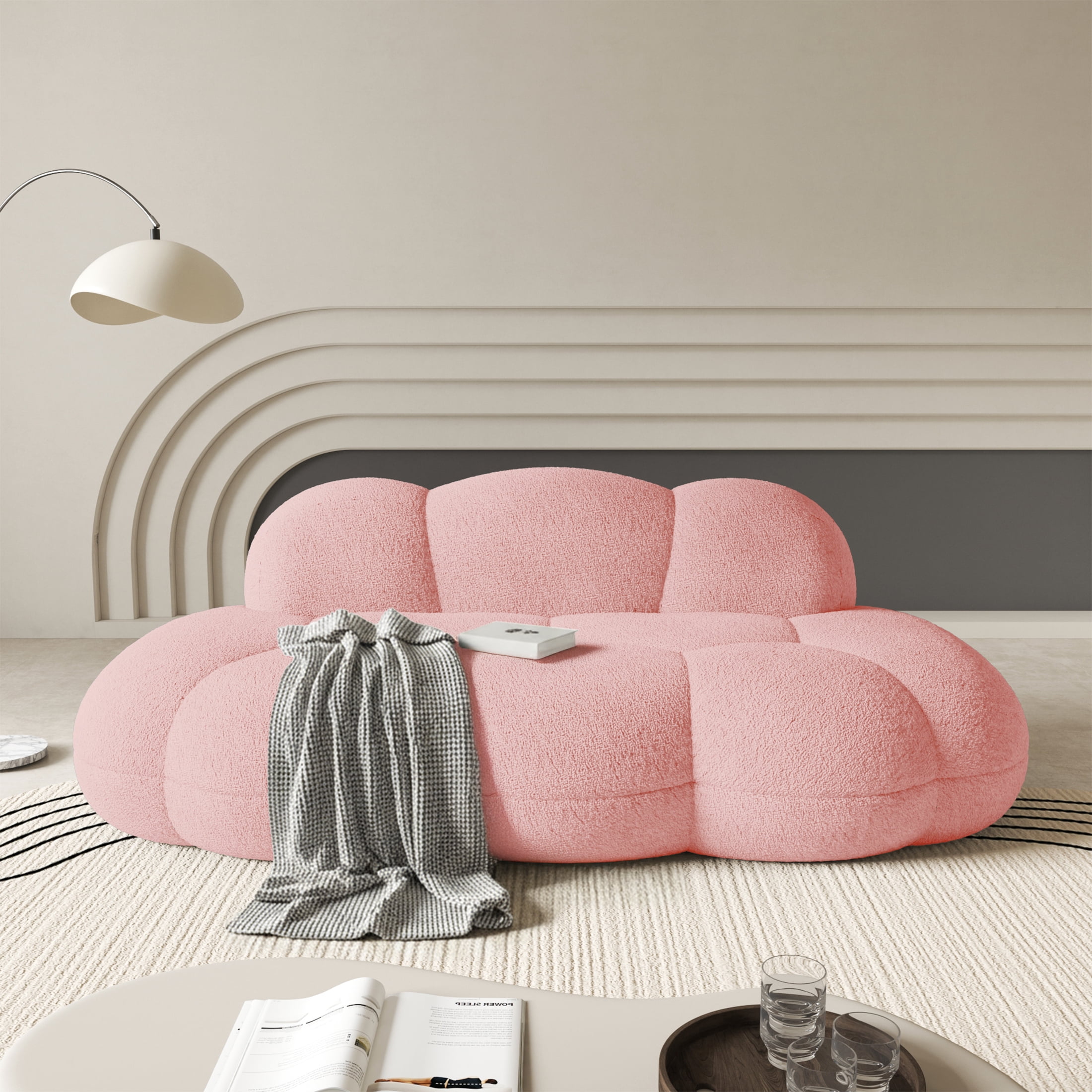 90" Modern Curved Cloud Shaped Couch for Living Room, Boucle LoveSeat 3 ...