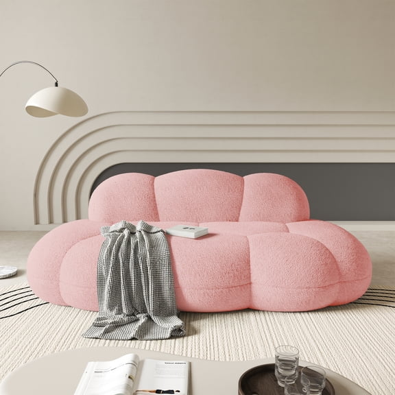 90" Modern Curved Cloud Shaped Couch for Living Room, Boucle LoveSeat 3 Seater Sofa, Upholstered Cloud Couch for Bedroom, Apartment, Small Space (Pink, No Assembly Required)