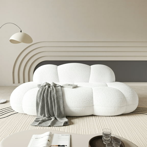 90" Modern Curved Cloud Shaped Couch for Living Room, Boucle LoveSeat 3 Seater Sofa, Upholstered Cloud Couch for Bedroom, Apartment, Small Space (White, No Assembly Required)