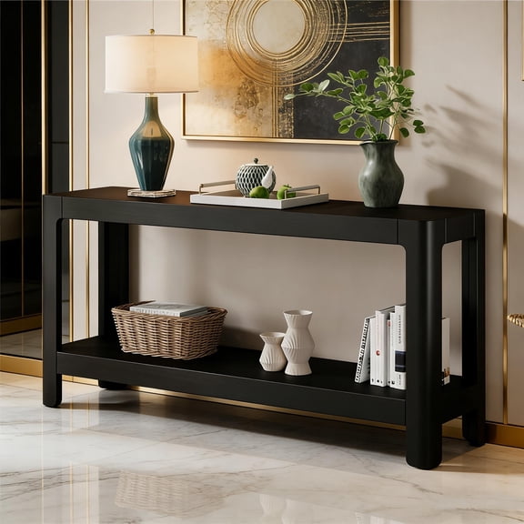 Modern farmhouse style console table, rounded corner design, premium finish, elegant and simple narrow table, suitable for entryway or living room
