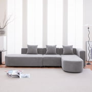 Modern gray L shape sofa with right - facing curved seat offers a comfortable and stylish living room addition
