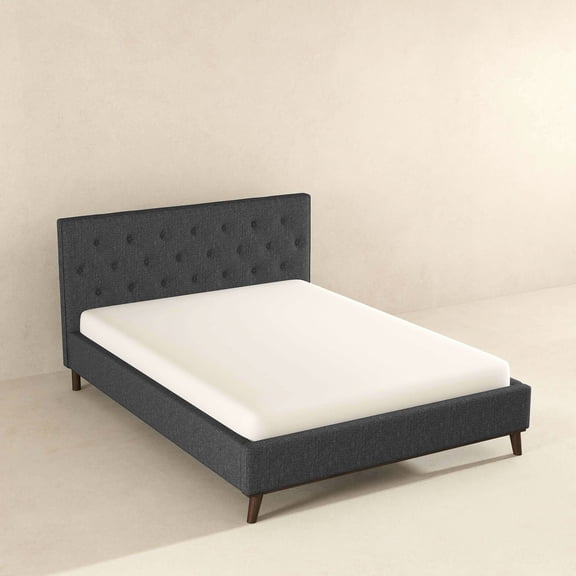 Modern grey fabric bed frame with tufted headboard for excellent back support