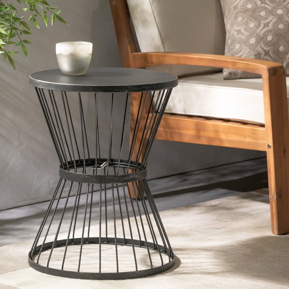 Modern hourglass structured iron side table / Perfect for holding lemonade in outdoor areas