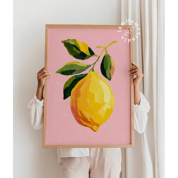 Modern lemon art print, bold colorful fruit kitchen illustration, Unframed Paper Print