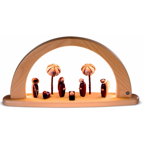 Modern light arch, birth of Christ, length 49 cm / 19 inch, natural, electrical illuminated, original Erzgebirge by Mller Seiffen