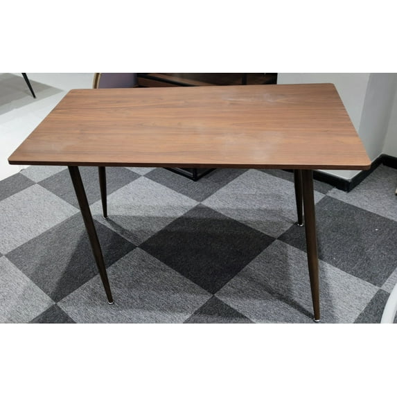 Modern minimalist MDF desktop, Walnut color metal legs, small sized dining table, computer desk, office desk, kitchen table, for 6 Seat.Suitable for kitchen, dining room, living room