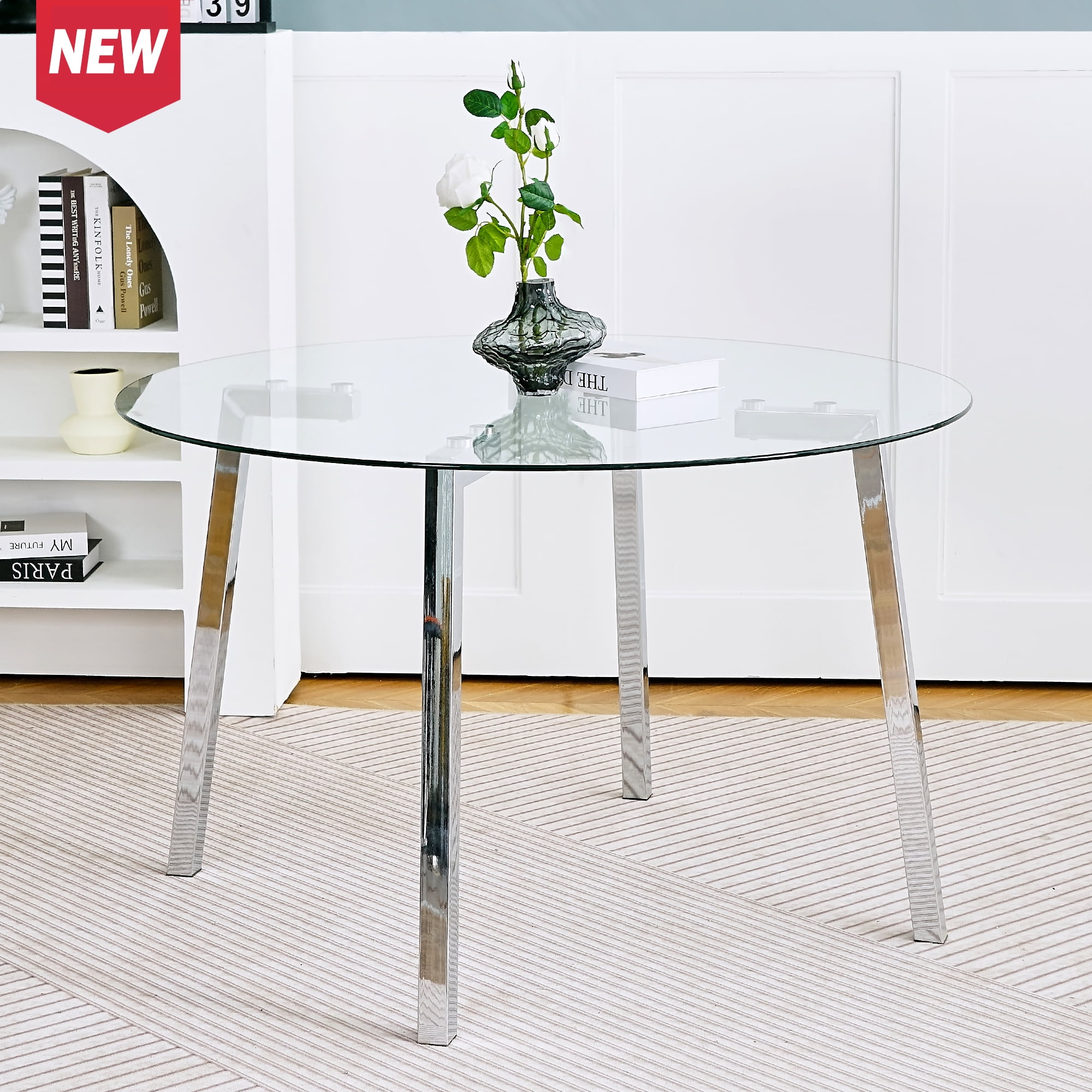 Modern minimalist ROUND glass dining table, transparent glass tabletop ...