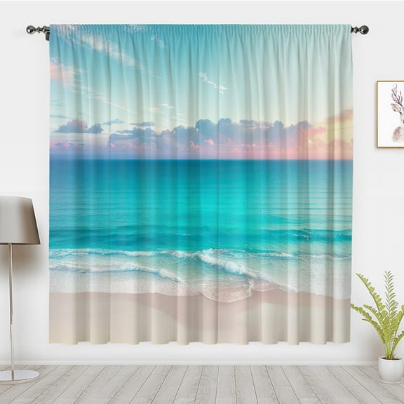 Modern minimalist art curtains, Summer beach sunset landscape Window Curtains, Ocean Blackout Curtains Window Drapes, Bedroom privacy decor(Rod pocket)