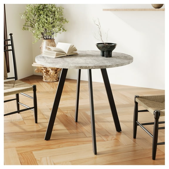 Modern minimalist circular dining table, gray cement texture, suitable for restaurants, kitchens, and offices, medieval modern small circular dining table 31.5 inches, casual coffee table