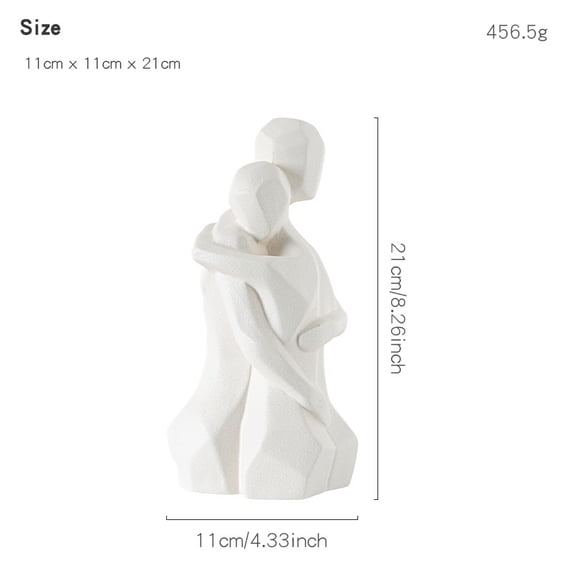 Modern minimalist couple embracing figurine, wedding home decor ceramic engraving gift box, white porcelain.