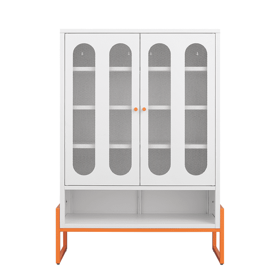 Modern minimalist double door shoe cabinet with adjustable mesh doors and high foot hollow storage cabinet bottom, compatible with robotic vacuum cleaners