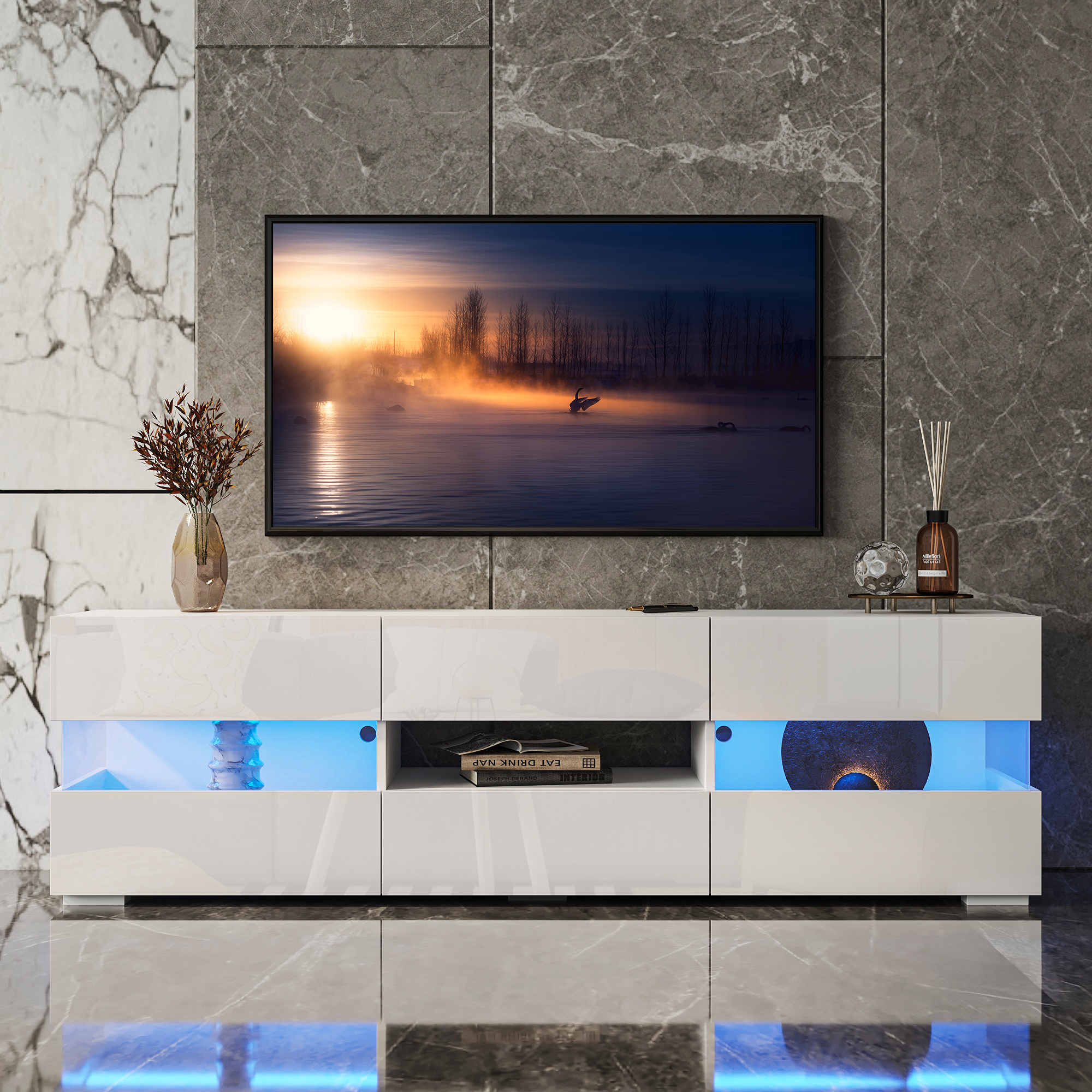 Modern minimalist led light TV stand,acrylic white modern TV ,TV bench