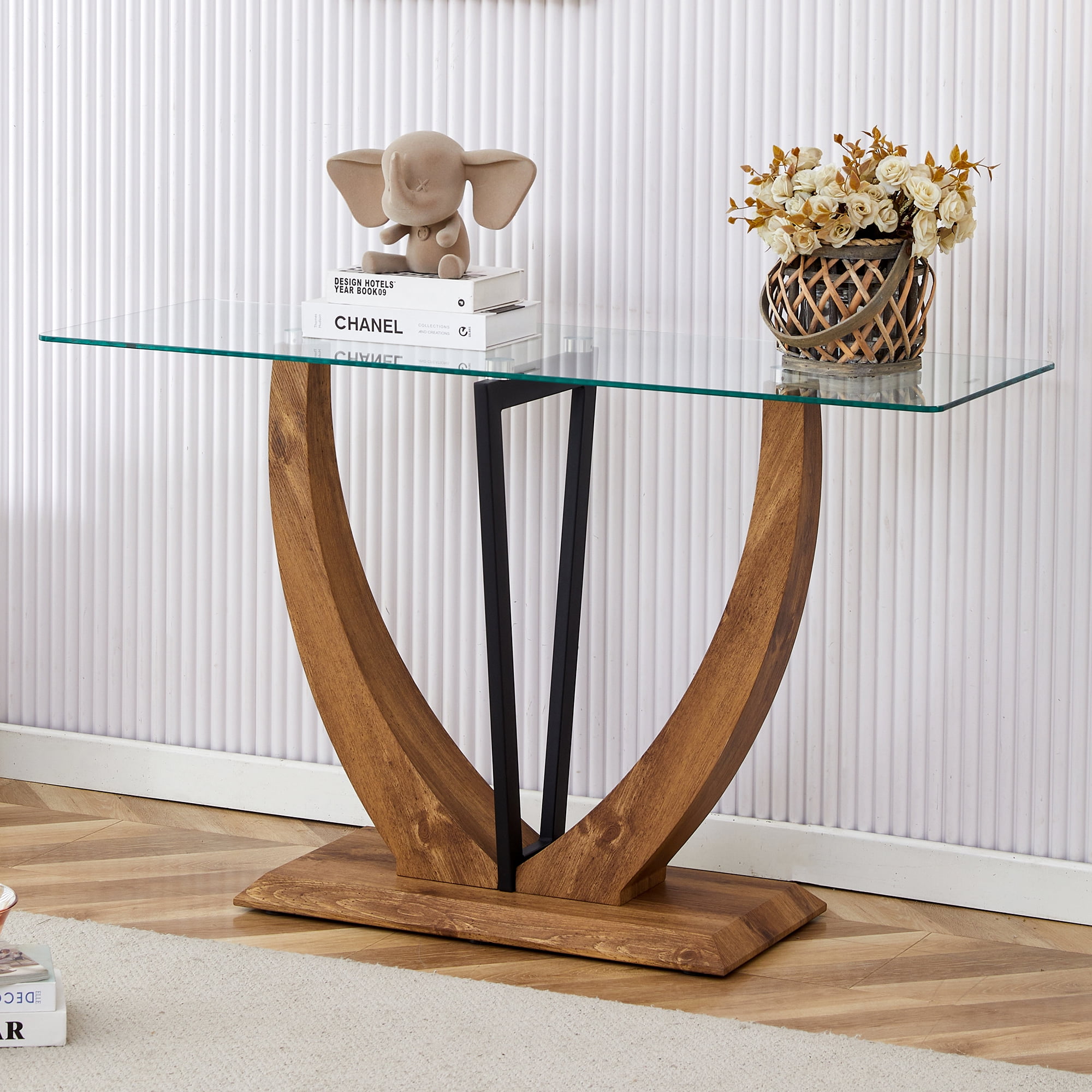 Modern minimalist rectangular glass table with 0.39