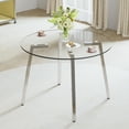 thumbnail image 1 of Modern minimalist style circular transparent tempered glass table, tempered glass tabletop, silver metal table legs, suitable for kitchen, dining room, and, 1 of 5