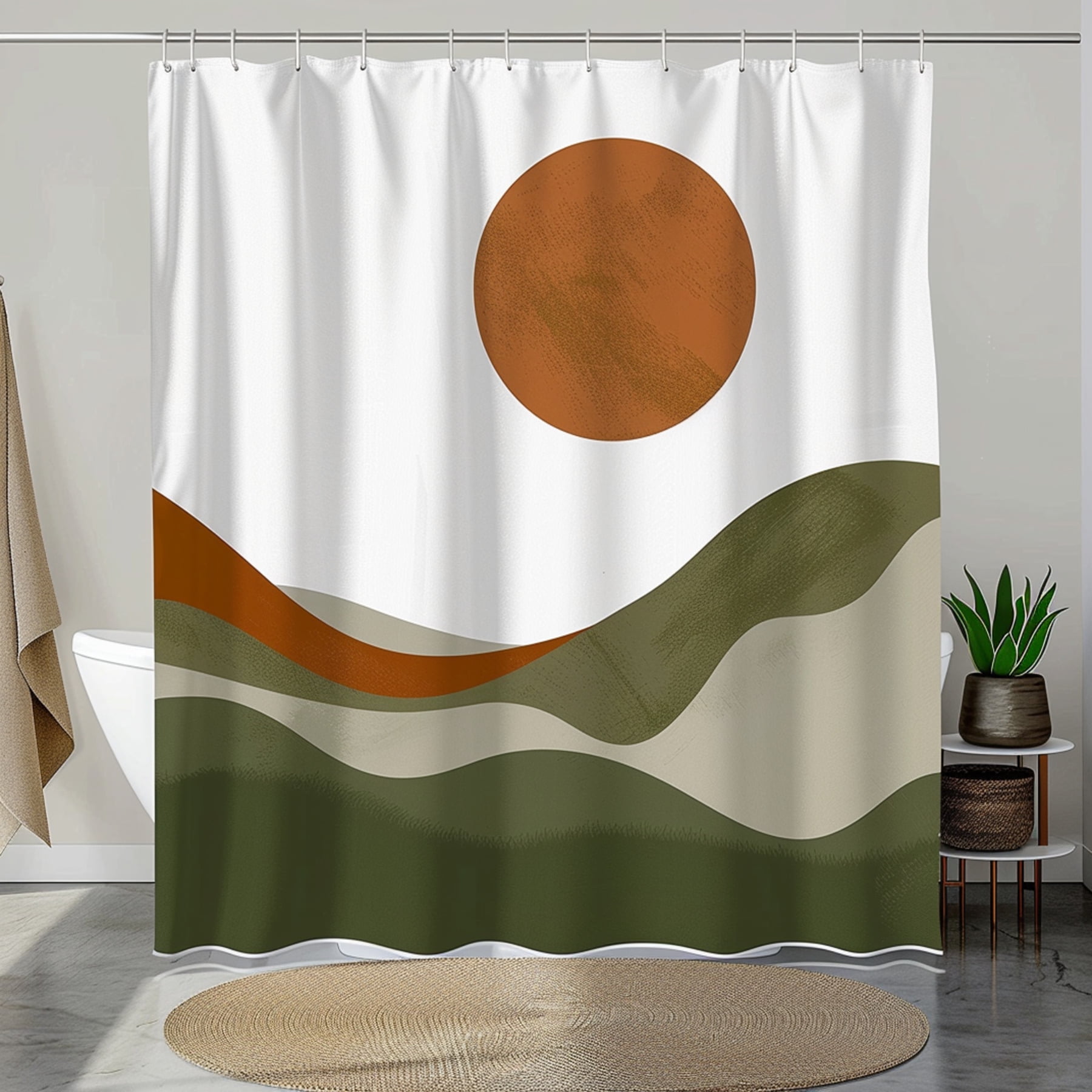 Modern minimalist style shower curtain with abstract landscape design ...
