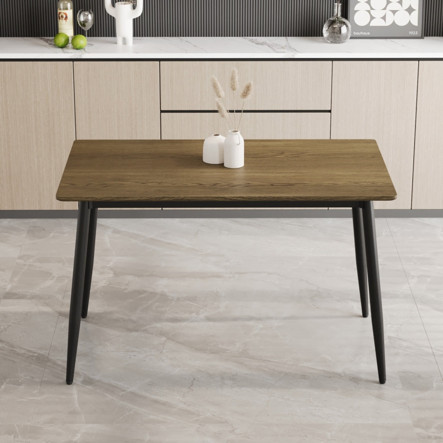 55 Inch Solid Wood Office Desk - Modern Minimalist Writing Table With Metal Base For Home Office 4 thumbnail image