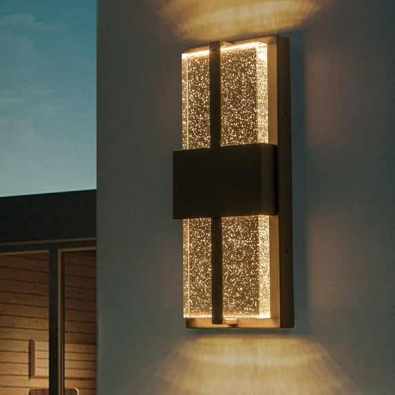 Modern outdoor led wall sconce with crystal seeded glass