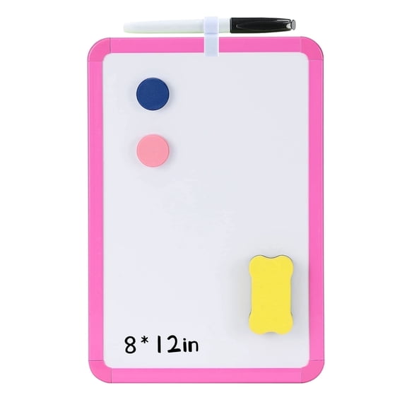 MXG 8"×12" Pink Modern Portable Double-Sided Dry Erase Whiteboard/Message/Writing Board with Marker Pen, Magnet, Whiteboard Eraser - Suitable for School, Home, Office