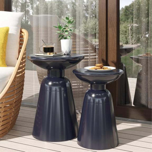 Modern side table set with circular shape and pedestal structure / Transforms your living area