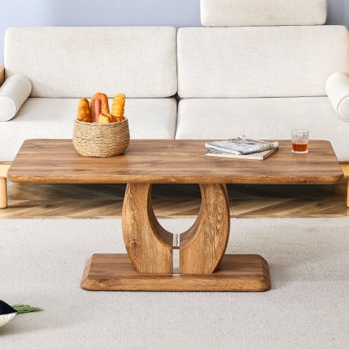 Modern simple luxury rectangular coffee table in wood color. The computer desk. The game table. Suitable for dining room, living room, terrace, kitchen
