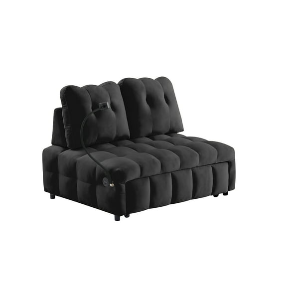 Modern sofa velvet pull-out bed,Independently removable backrest, have USB port and swivel phone stand ,black