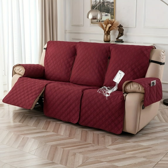 Modern style 100% waterproof three seater recliner cover, anti slip recliner cover with pocket, fabric protection, pet friendly, entertaining friends to a higher level
