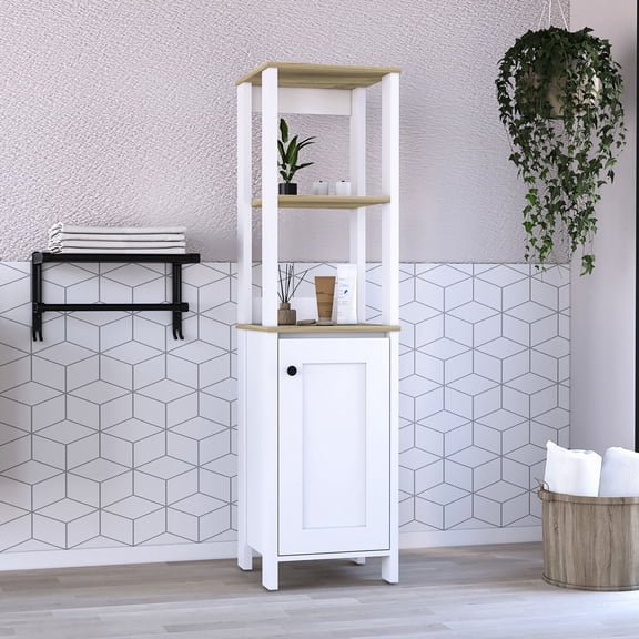 Modern style engineered cabinet | Freely placed in the bathroom | Cabinet with two open and two internal shelves