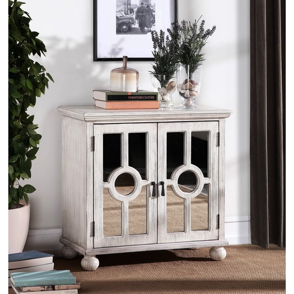 Modern style storage chest with mirrored glass inlays and interior shelf for primary living space