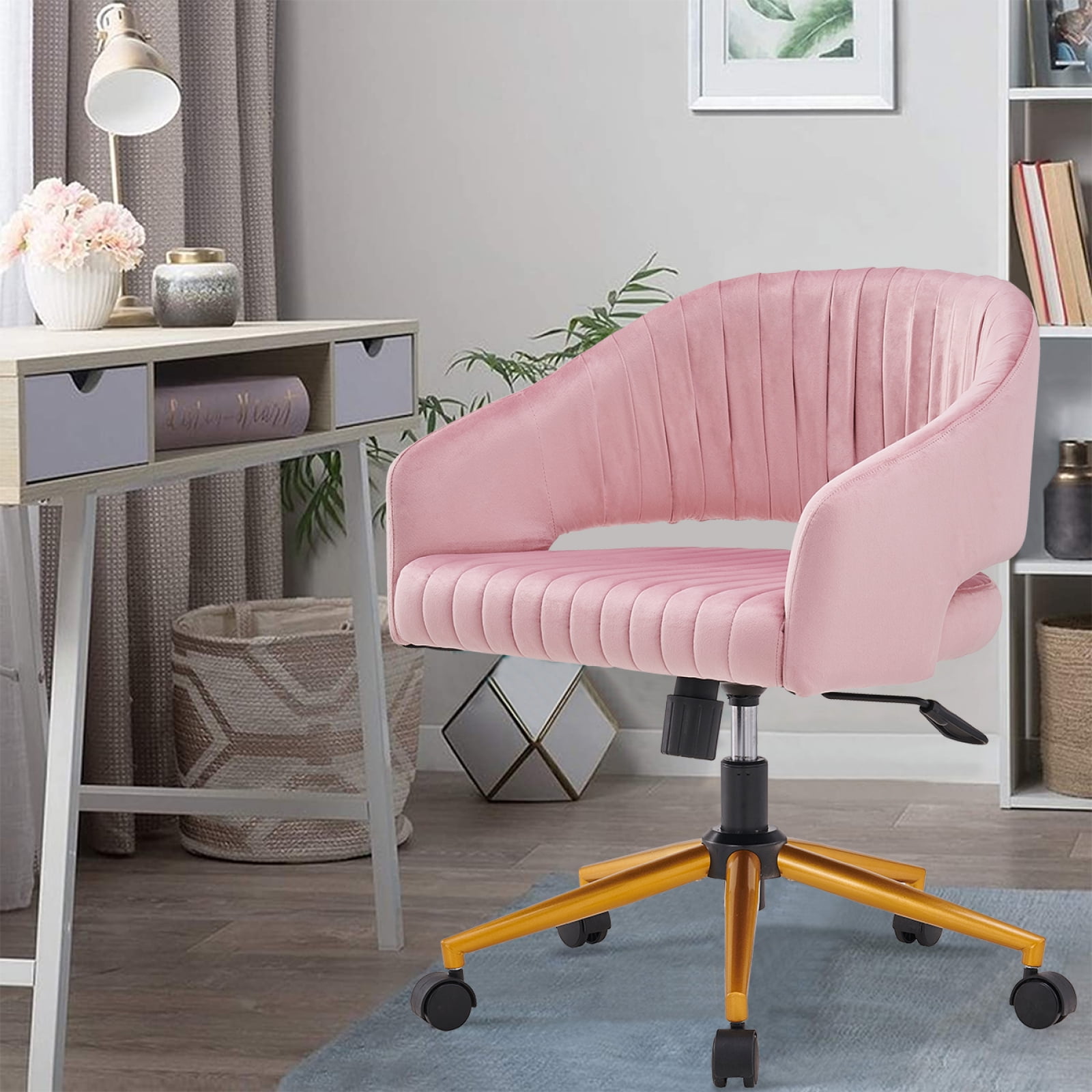 Pink desk chair with gold legs