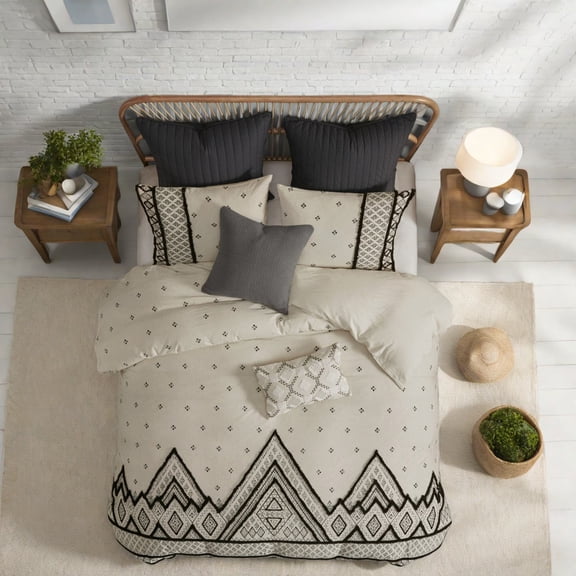 ModernBoho Bedding Sets Cotton Flax Blend Queen Size Easy Care Design
