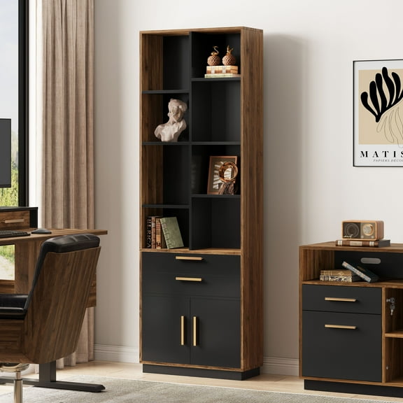 ModernMate 73" Tall Wooden Bookcase with 2 Drawers, Modern Bookshelf with Doors, 8 Open Storage Cubes, Storage Organizer Freestanding Rack for Living Room Home Office Study Room