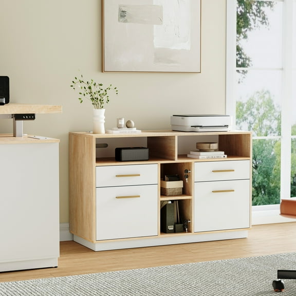 ModernMate Wood File Cabinet with Lock, Storage Cabinet with 4 Drawers for Home Office, Open Storage Cubes, Lateral Filing Cabinet for A4/Letter Files