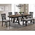 thumbnail image 1 of Moderna 6 Pc Rustic 66"-94" Dining Room Table Chairs and Bench Set In Brown/ Charcoal, 1 of 9