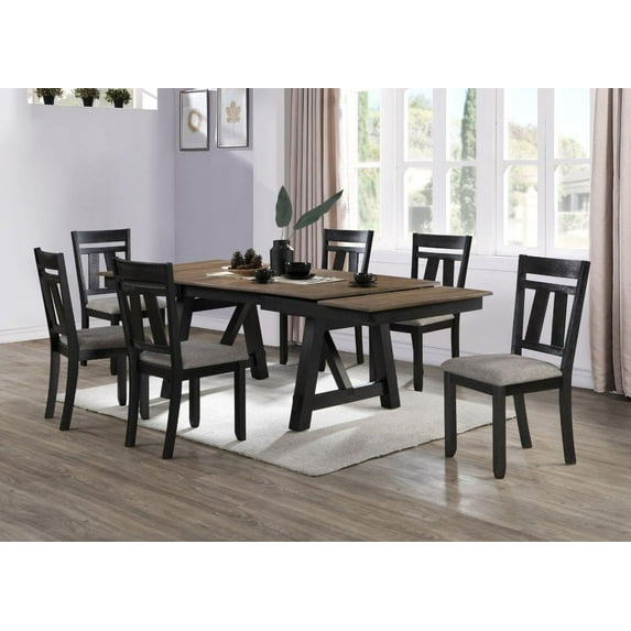 Moderna 7 Pc Rustic 66"-94" Dining Room Table And Chairs Set In Brown / Charcoal