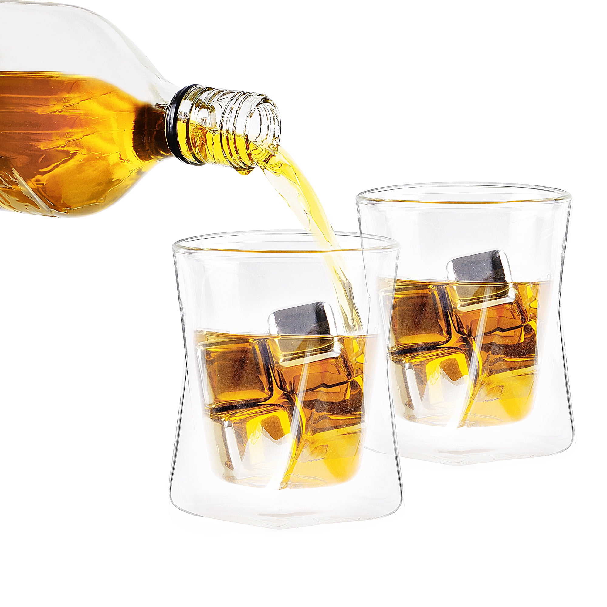 Modern 10 oz Clear Insulated Double Wall Whiskey Glass Set