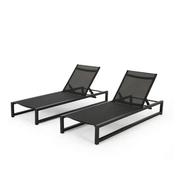 Moderna Outdoor Aluminum Chaise Lounge with Mesh Seating (Set of 2), Black