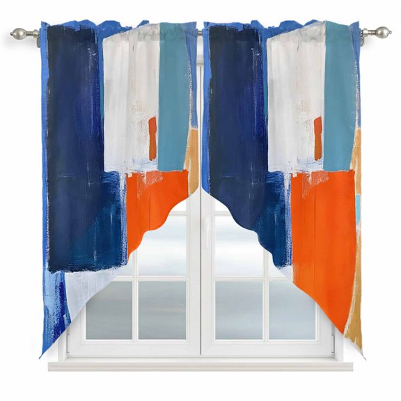 Modernism Abstract Swag Valances for Windows 2 Pack White Yellow Blue Color Block Swag Kitchen Curtains 36 Inches Long Rod Pocket Short Window Treatment for Kitchen Bathroom 28"x36"