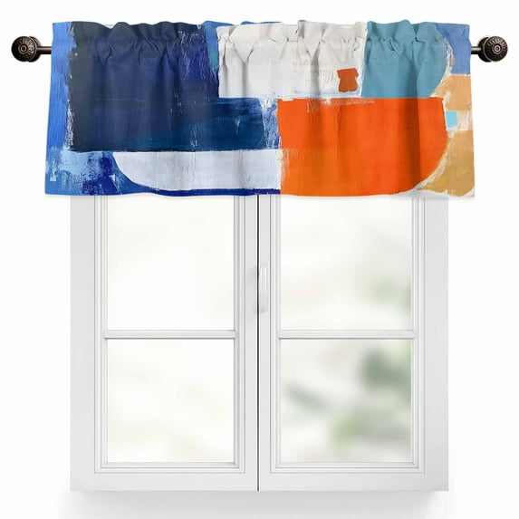 Modernism Abstract Valances for Windows, 42 x 12in, White Yellow Blue Color Block Rod Pocket Kitchen Valance Curtain Light Filtering Window Treatments for Living Room Bedroom, 1 Panel