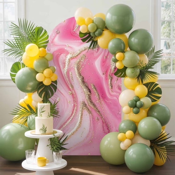 Modernism Arch Backdrop Cover, 7.2FT, Impressionist Theme Gold Pink Water Ripple Spandex Arch Covers Double-Sided Backdrop for Wedding Birthday Party Photo Background Decoration