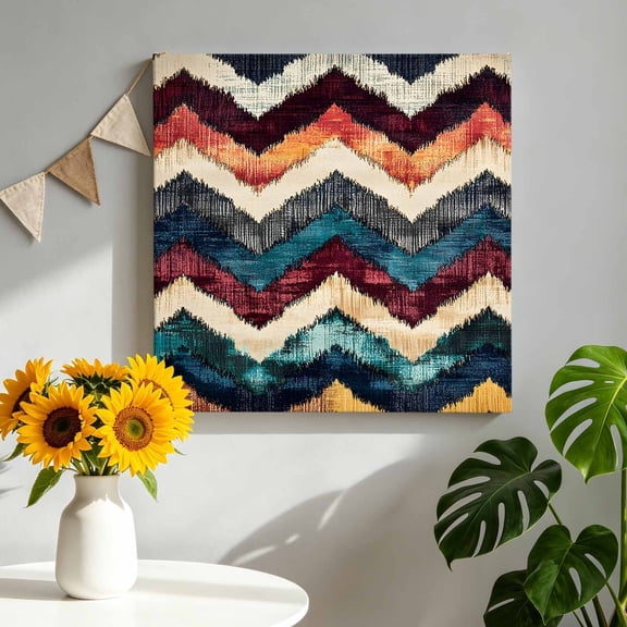 Modernism Canvas Wall Art Framed Wall Decor for Living Room Bedroom Bathroom, Multi Color Zigzag Modern Design Canvas Pictures Ready to Hang Decor, 8"x8"