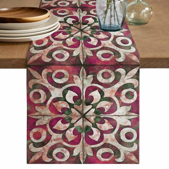 Modernism Flowers Table Runner, Simple National Style Cotton Linen Kitchen Table Decoration Washable Dining Tabletop Runners for Home Party Decor 13x60 Inches