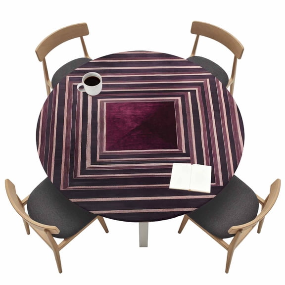Modernism Round Fitted Tablecloth with Elastic Edge Black Purple Angular Abstract Line Table Cover Fit for 36"-44" Tables Waterproof Tablecloths for Dinner Camping Picnic