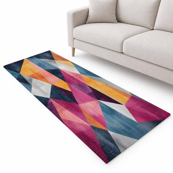 Modernism Runner Rug 2.6'x10', Blue Pink Yellow Angular Color Block ...