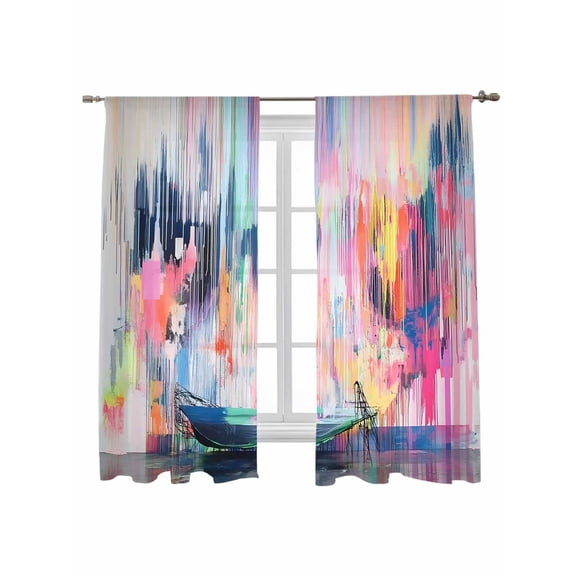 Modernism Sheer Curtains 63 Inch Long 2 Panels, Abstract Simple Pink Gradient Collage Art Light Filtering Rod Pocket Semi Sheer Curtains, Sheer Voile Drapes for Living Room Bedroom, 52"x63"